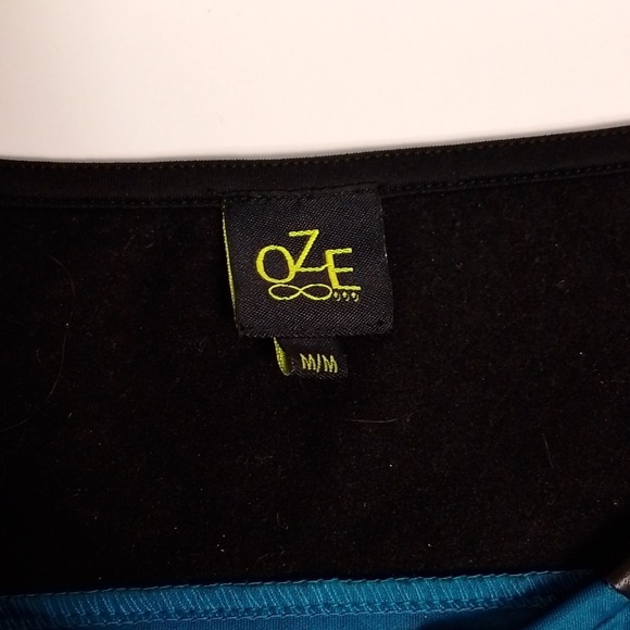 Oze dress bodycon teal mesh sleeves faux leather trim size  medium - Picture 6 of 7